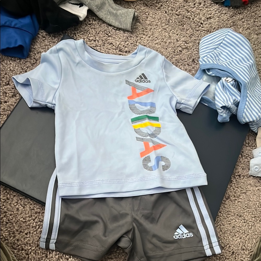 Adidas Kids' Light Blue Tee and Gray Shorts Set